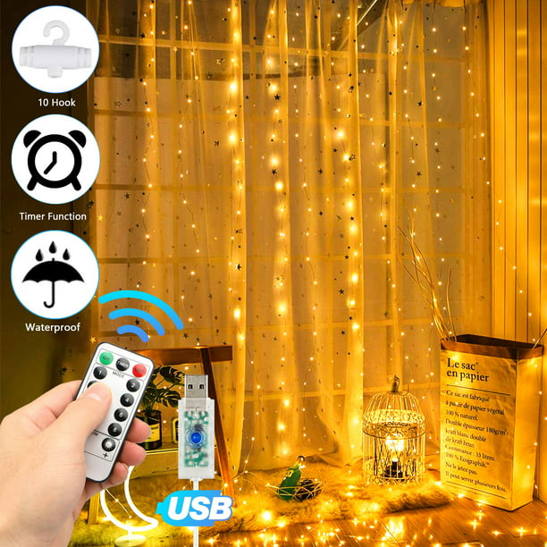 300LED USB Curtain Lamp Fairy String Lights Wedding Party Decor w/Remote Control 